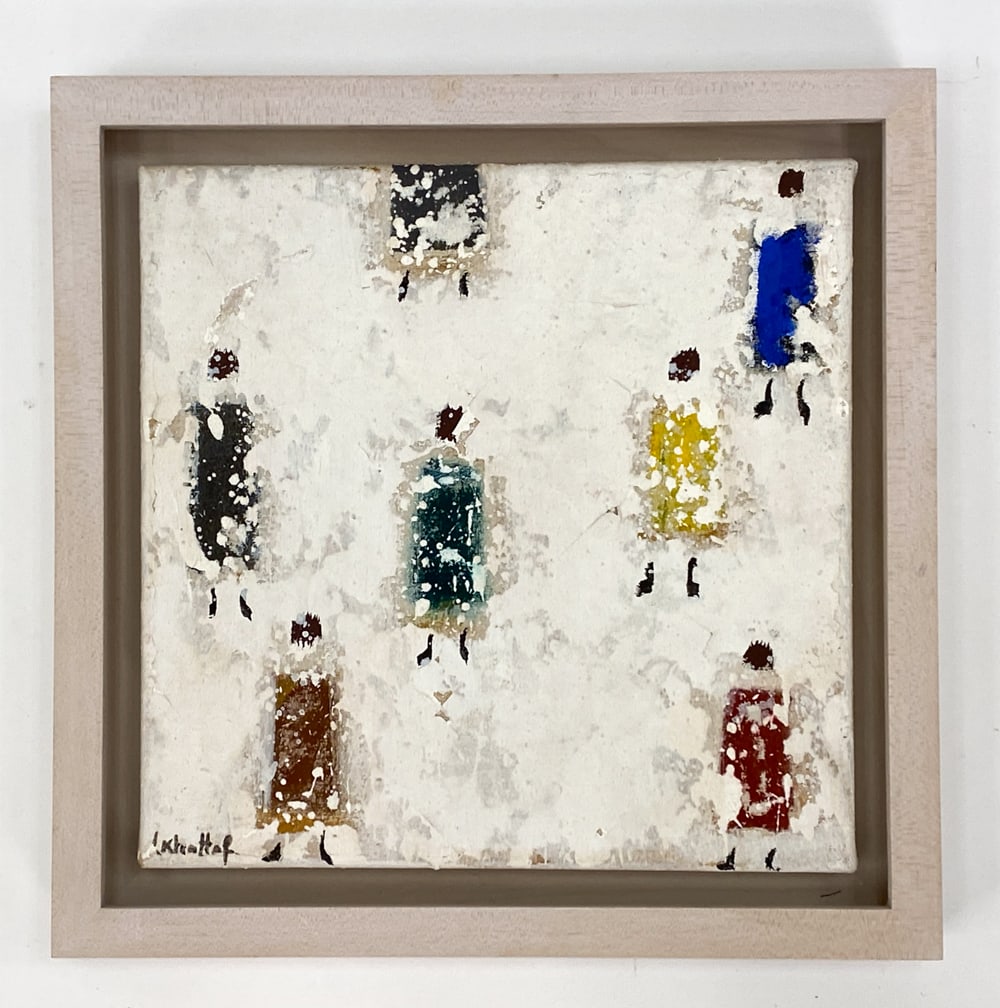 AZIZ LKHATTAF (B.1967) O/C PAINTING: Signed to corner and verso by artist. Dated 2006. Oil on canvas. Frame: H 14.5" x W 14.5" Canvas: H 11.75" x W 11.75" Condition: Slight scuffs to frame. Craquelure to heavy layered paint. Presents wel