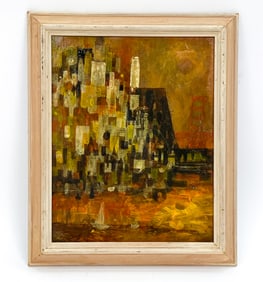 20TH C. ABSTRACT ON COPPER PAINTING