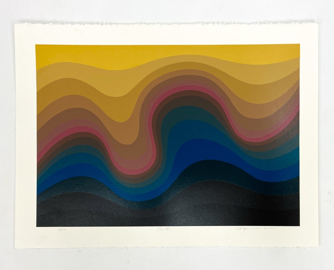 ROY AHLGREN (AMERICAN, 1927-2011) SILKSCREEN: "Fiesta", 1996, 96/130, pencil signed. Dimensions: L 29.75" x W 22" Condition: Very light handling marks.