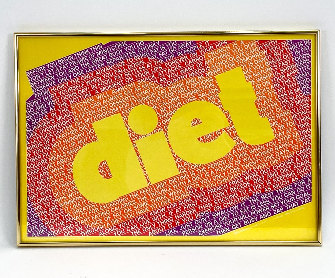 POP ART ?DIET? SILKSCREEN ON BOARD: Dimensions: (Frame) H 14.25" x W 20.25" (Sight) H 13.5" x W 19.5" Condition: Light scratches to frame.