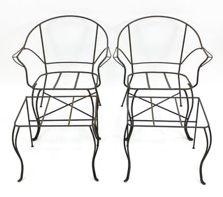 FRENCH DECO STYLE IRON LOUNGE CHAIRS & OTTOMANS