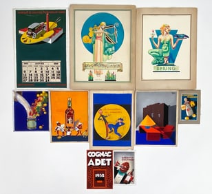 GROUPING OF FRENCH HAND-PAINTED ADVERTISEMENTS