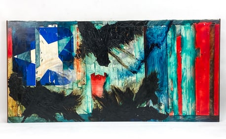 LARGE ABSTRACT MIXED MEDIA ON BOARD