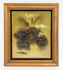 MAO CHEN (CHINESE, 1942-2001) TEMPLE & MOUNTAINS