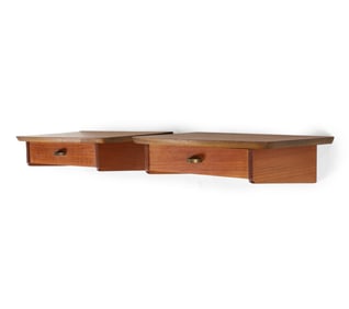 PAIR DANISH TEAK FLOATING NIGHTSTAND SHELVES 1970S