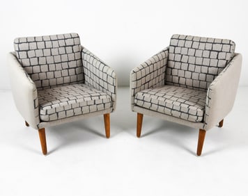 PAIR OF DANISH TEAK & WOOL LOUNGE CHAIRS