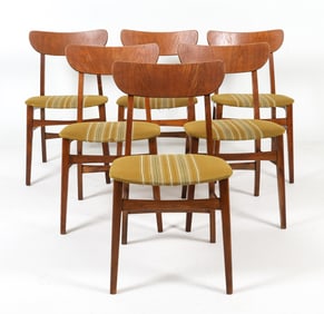 (6) DANISH TEAK & WOOL DINING CHAIRS C. 1960S