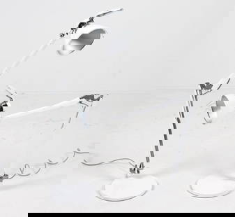 PAIR OF LUCEPLAN FORTEBRACCIO TABLE LAMPS: Designed by Alberto Meda, Paolo Rizzatto for Luceplan. Model 'Fortebraccio Table Task'. The central joint allows the two arms to rotate independently, allowing great fluidity of movement even in extre