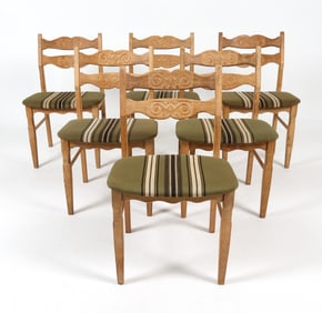 (6) HENNING KJARENULF OAK DINING CHAIRS C. 1970S