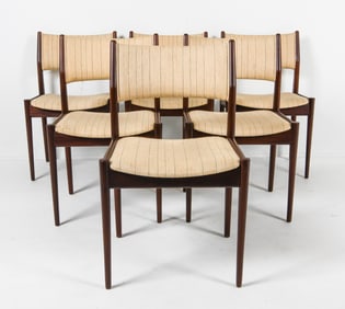 (6) DANISH TEAK & WOOL DINING CHAIRS C. 1960S