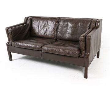 BORGE MOGENSEN STYLE DANISH BROWN LEATHER SOFA