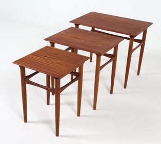 KAI KRISTIANSEN STYLE TEAK NESTING TABLES C. 1960S