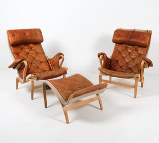 PAIR BRUNO MATHSSON 'PERNILLA' CHAIRS & OTTOMAN