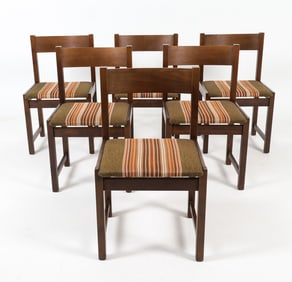 (6) DANISH BEECH & WOOL DINING CHAIRS C. 1970S