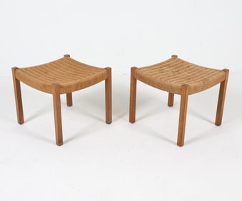 PAIR OF DANISH OAK & PAPERCORD STOOLS C. 1960S