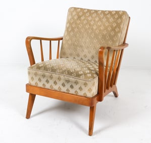 DANISH BEECH & MOHAIR EASY CHAIR C. 1950S