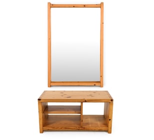 SWEDISH PINE LOW SHELF W/ MIRROR C. 1970S