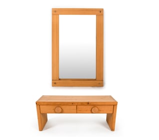 SCANDINAVIAN PINE LOW CHEST W/ MIRROR C. 1970S