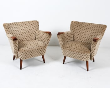 PAIR OF DANISH VELOUR & BEECH LOUNGE CHAIRS C 1960