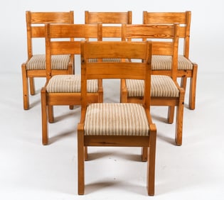 (6) SWEDISH BRUTALIST PINE SIDE CHAIRS C. 1960S