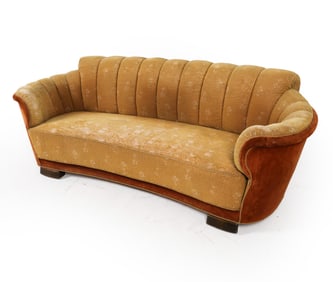 DANISH ART DECO MOHAIR CURVED SOFA C. 1940S