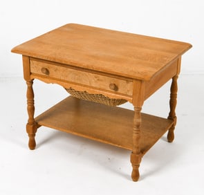 KJAERNULF STYLE DANISH OAK SEWING SIDE TABLE 1970S