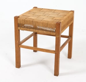 MID-CENTURY DANISH OAK & PAPER CORD STOOL C. 1960S