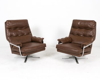 PAIR OF DANISH LEATHER & CHROME SWIVEL CHAIRS