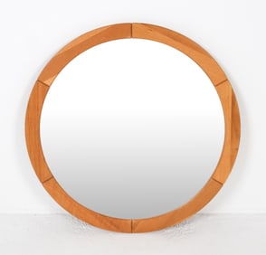 DANISH OAK ROUND WALL MIRROR C. 1970S