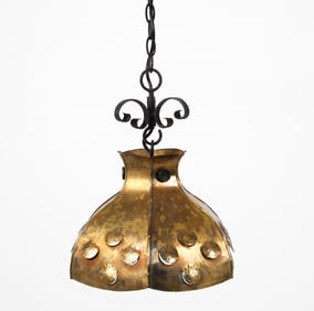 DANISH PIERCED STEEL SHADE PENDANT LIGHT C. 1970S