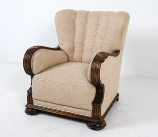 DANISH ART DECO CHANNEL BACK LOUNGE CHAIR C. 1940S