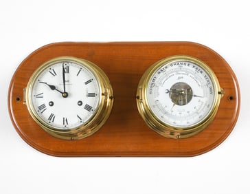 SCHATZ BRASS SHIPS CLOCK & BAROMETER C. 1970S