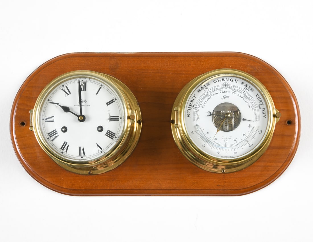 SCHATZ BRASS SHIPS CLOCK & BAROMETER C. 1970S (1 of 13)