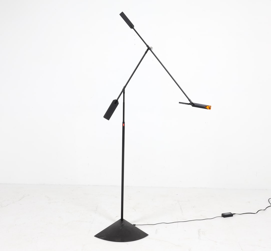 RICHARD SAPPER HALLEY FLOOR LAMP: Fully articulated. Dimensions:(folded) H 59" x W 18" x D 14" Condition: Showing signs of very light wear consistent with age and use. In working condition.
