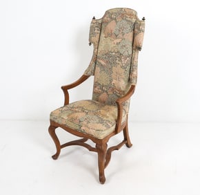 LOUIS XV STYLE OAK WINGBACK LOUNGE CHAIR