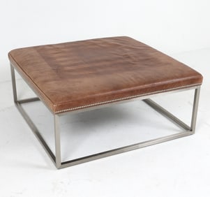 LARGE STUDDED LEATHER OTTOMAN