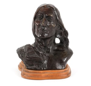 C. M. RUSSELL BRONZE INDIAN SCULPTURE 1990