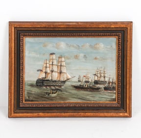 ANTIQUE NAUTICAL SHIP PAINTING O/C