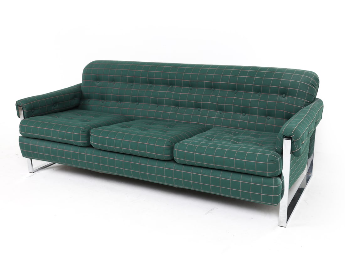 MID-CENTURY CHROME FLAT BAR FRAME SOFA C. 1970S (1 of 17)