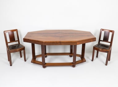 ATTR. FRANCIS JORDAIN DINING TABLE W/ (2) CHAIRS