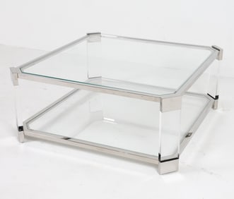 MITCHELL GOLD BELROSE NICKEL & LUCITE COFFEE TABLE