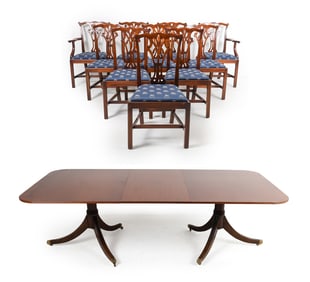 GEORGIAN STYLE MAHOGANY DINING TABLE & (10) CHAIRS