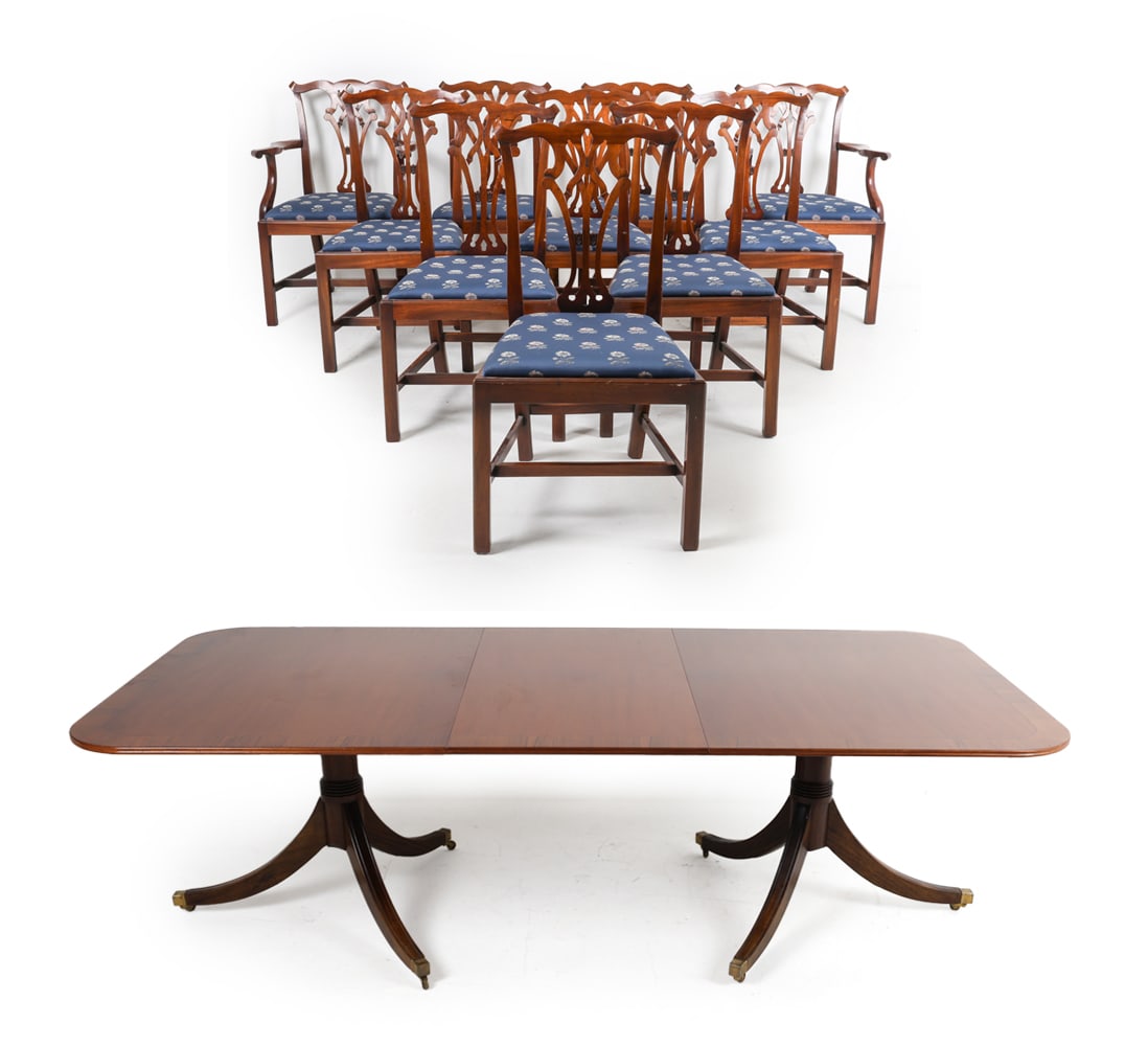GEORGIAN STYLE MAHOGANY DINING TABLE & (10) CHAIRS (1 of 20)