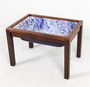 ANTIQUE OAK & ENAMEL WASH BASIN