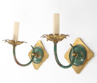 PAIR OF 20TH C.GILDED BRASS WALL SCONCES