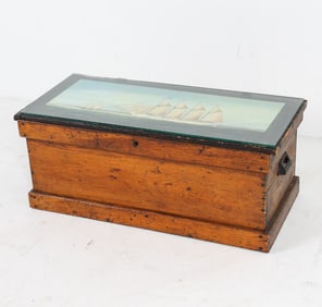 HAND PAINTED NAUTICAL SAILING SHIP TRUNK