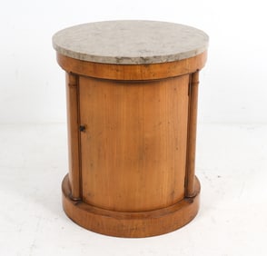 BAKER FURNITURE MARBLE TOP DRUM SIDE TABLE