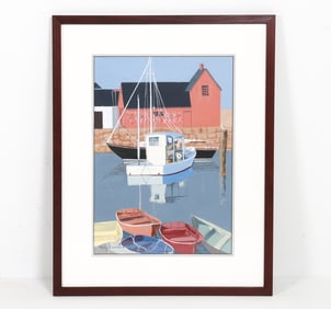 POLLY CUNNINGHAM HARBOR SCENE A/P PAINTING