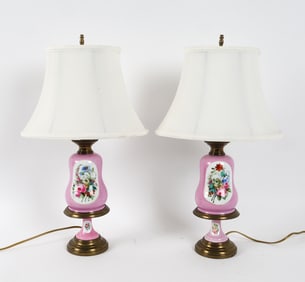PAIR OLD PARIS FRENCH PORCELAIN LAMPS