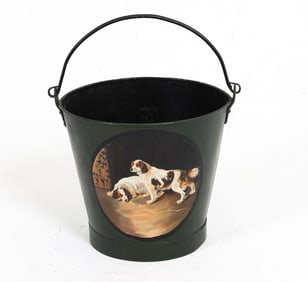 VINTAGE TOLEWARE DOG PAINTING TINDER BUCKET